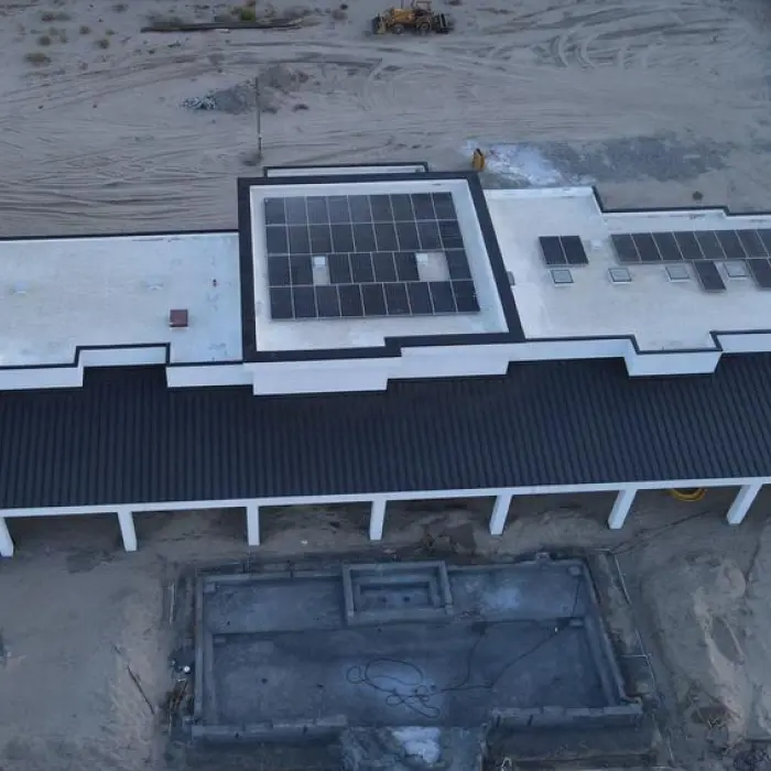 Aerial view rooftop solar panels