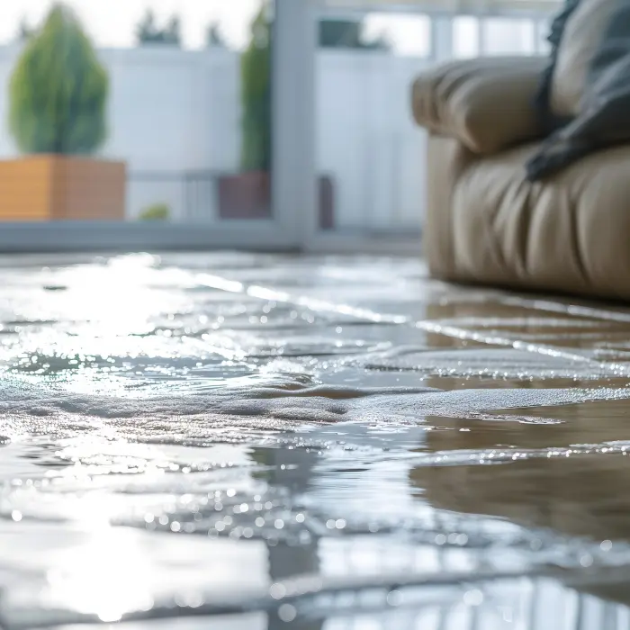 Home Floor Flooded, Showcasing Water Damage And Potential Issues